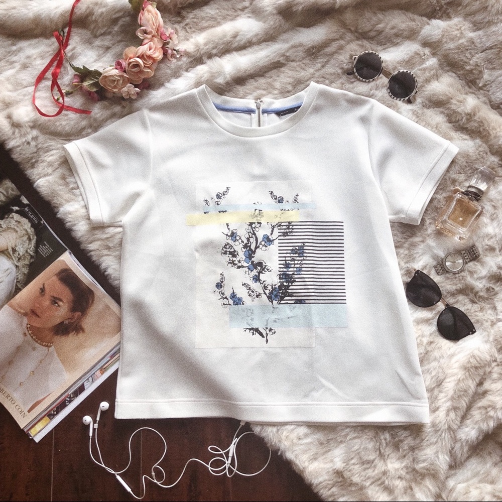 White Floral Polyester Top